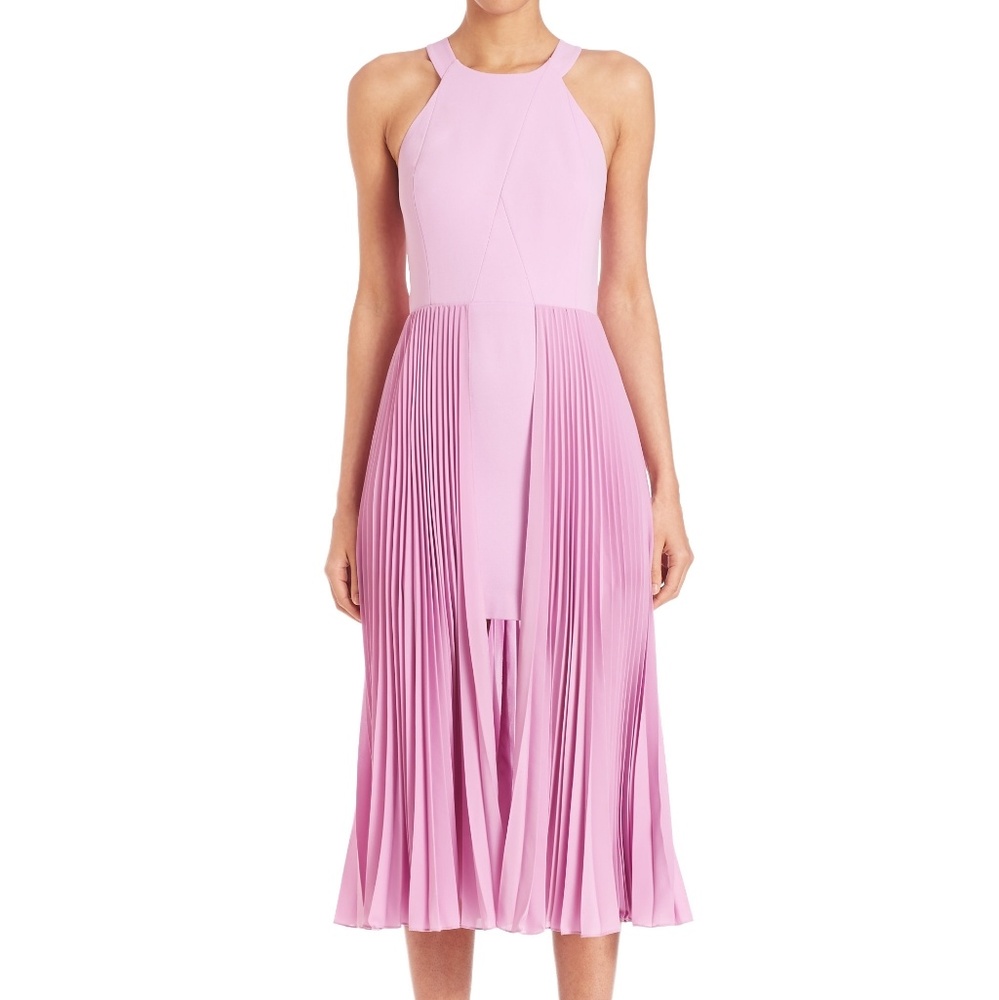 Halston Heritage Pleated Overlay Crepe Dress